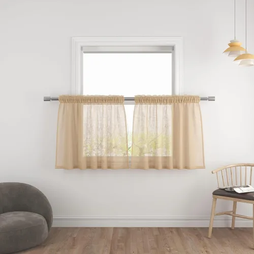 Miniatura 37 de UPOPO Paneles de Cortina Beige Pequeños Cortinas Transparentes de Gasa de 16 Pulgadas de Largo Cortinas de Cocina de Voile con Textura de Lino