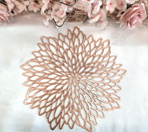 Miniatura 7 de Occasions" - Juego de 20 manteles individuales metálicos de vinilo prensado/mantel individual para centro de mesa de boda (hoja, oro rosa)