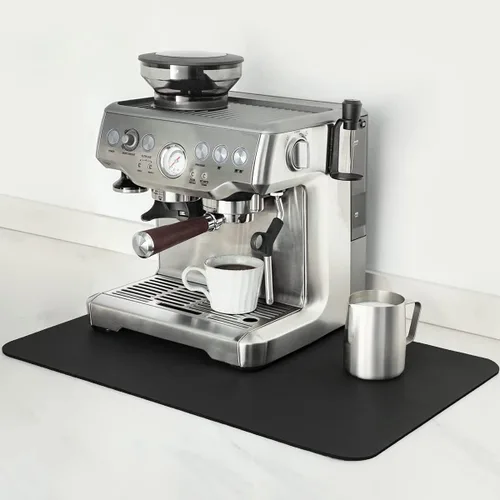 Tapete de Café Mimore - Tapete Negro para Encimera de 12x19 Pulgadas - Absorbente, Oculta Manchas, con Respaldo de Goma - Tapete para Secar Platos