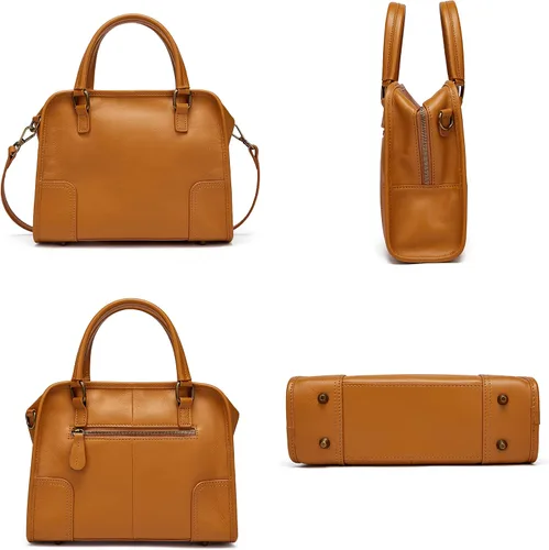 Miniatura 9 de Bolso pequeño de piel de cabra gris y marrón con asa superior de cuero
