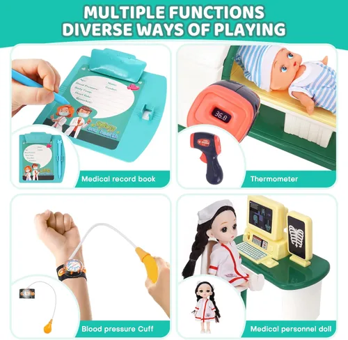 Miniatura 5 de Kit de médico para niños pequeños de 3 a 5 años, juego de doctor con herramientas médicas, máquina de rayos X y estetoscopio de juguete, juego