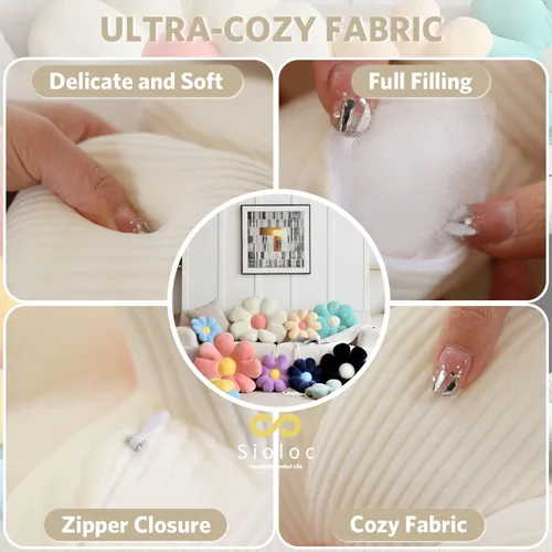 Miniatura 6 de Sioloc Almohada con forma de flor, cojín de suelo, cojín de asiento, bonita decoración de habitación y almohada de felpa para dormitorio, sofá