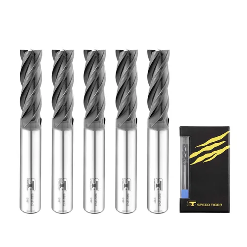Miniatura 17 de SPEED TIGER Fresa de extremo cuadrado de carburo micrograno - 4 ranuras - ISE7/64 4T (5 piezas, 7/64") - para fresado de aleaciones de acero, acero