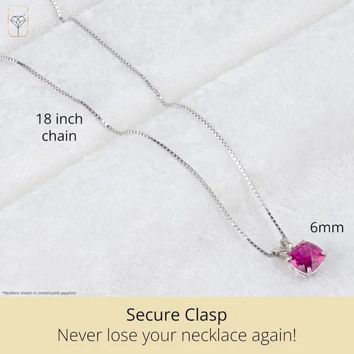 Miniatura 3 de MAX + STONE 925 Sterling Silver Cushion Cut Birthstone Necklace for Women 6mm Hypoallergenic Solitaire Necklace Gemstone Pendant Necklaces with