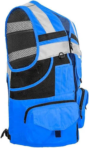 Miniatura 2 de SUXIBIP - Chaleco de seguridad de 10 bolsillos para hombres y mujeres, chaleco de alta visibilidad con tiras reflectantes 3M, tela Oxford Azul