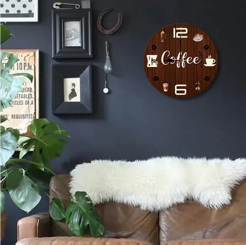 Miniatura 3 de Reloj de pared de café de 10 pulgadas, reloj redondo de madera de café, reloj silencioso sin tictac, relojes vintage de granja para oficina, hogar