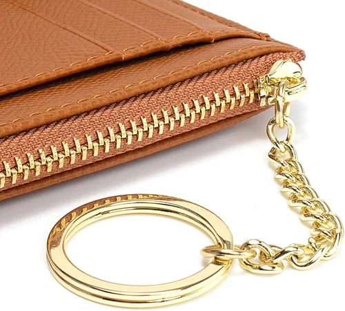 Miniatura 110 de Tarjetero delgado con bloqueo RFID, billetera de bolsillo pequeño, con cremallera Keychian para monedero, monedero y tarjetero para mujeres y hombres