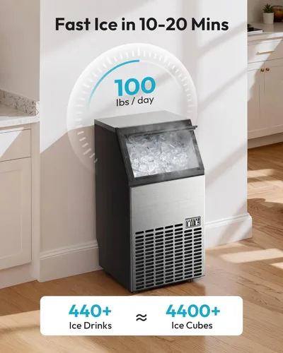 Miniatura 2 de EUHOMY - Máquina comercial para hacer hielo de acero inoxidable, 95 libras de producción diaria, 15 kg de capacidad de almacenamiento de hielo