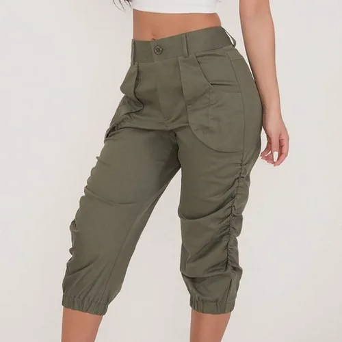 Miniatura 4 de JOFOW Pantalones capri para mujer, holgados, lisos, tipo cargo midi