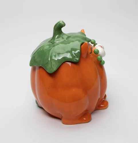Miniatura 7 de Cosmos Gifts Caja de caramelos con diseño de gato y calabaza de cerámica fina, 14.9 cm H
