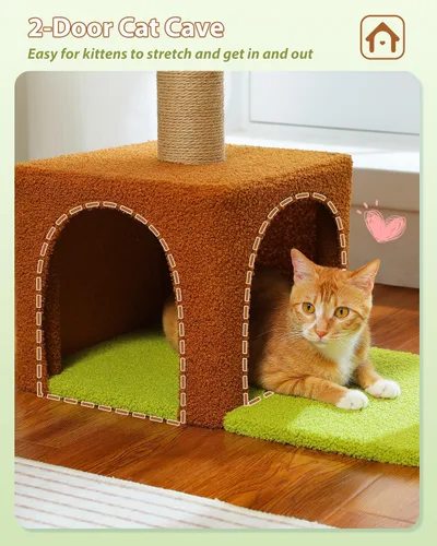 Miniatura 5 de MUTTROS Árbol para gatos con flores con postes rascadores de sisal, linda torre para gatos de 35" con hamaca verde grande para gatos pequeños