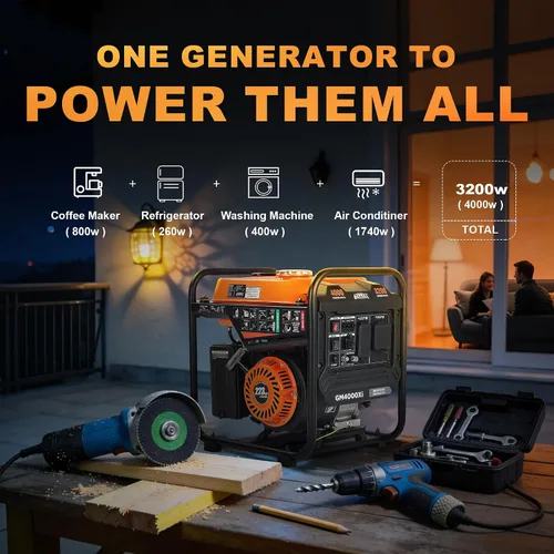 Miniatura 2 de GENMAX Generador inversor portátil de marco abierto de 4000 W, motor de 223 cc, con salida de RV de 30 A, potencia limpia (<5% THD) para campamento
