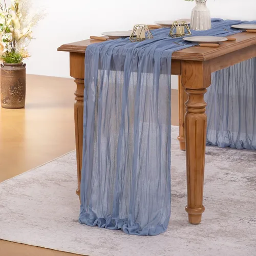 Miniatura 4 de MLMW Paquete de 6 Caminos de Mesa de Estopilla Azul Polvoriento para Revelación de Género Boho Gasa Rústica de Tela de Queso Camino de Mesa 160 Azul