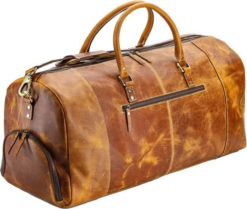 Miniatura 8 de KomalC Bolsas de lona de cuero para hombres y mujeres de grano completo de viaje durante la noche, fin de semana, bolsas de cuero para deportes