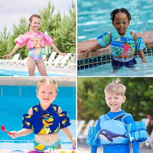 Miniatura 8 de DOOHALO Flotadores de natación para niños de 28 a 70 libras, chaleco flotante de hombro para niños de 2 a 8 años de edad, para niños y niñas, bebés