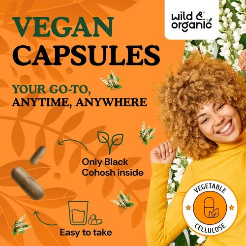 Miniatura 4 de Wild & Organic Cápsulas de cohosh negro de 540 mg - Suplementos de menopausia para mujeres - Cohosh negro para mujeres - Hierba Actaea Racemosa - 90