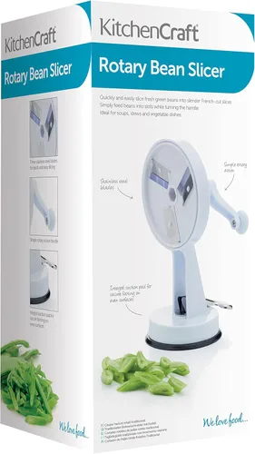 Miniatura 3 de KitchenCraft Rotary Runner - Cortador de frijoles (9.1 in, con ventosa, en caja de regalo, acero inoxidable y plástico, blanco/negro)