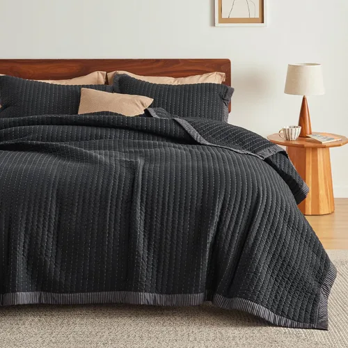 Miniatura 18 de Bedsure Colchas para niños tamaño individual – Juego de ropa de cama individual, edredón de edredón ligero a rayas neutrales, juego de 2 piezas