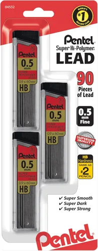 Miniatura 5 de Minas de recambio Pentel Super Hi Polymer, 2 pulgadas, 90 piezas (C25BPHB3-K6), Gris