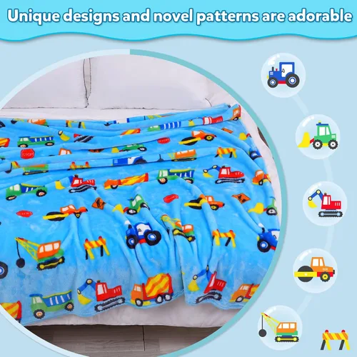 Miniatura 2 de mermaker Mantas de camión de construcción para niños, 380 GSM, manta de vehículos de construcción para niños y niñas, manta de forro polar suave