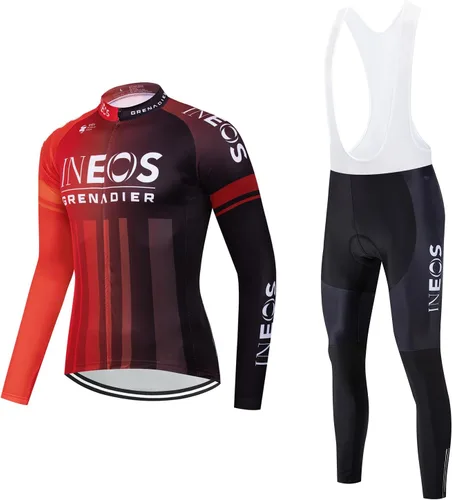 Miniatura 19 de Conjunto de ropa de ciclismo para hombre, manga larga, jersey de ciclismo con cremallera, bolsillo, traje de bicicleta, pantalones con babero de gel
