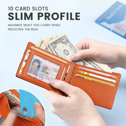 Miniatura 51 de Zitahli Billetera para hombre, de piel fina, con bloqueo RFID, minimalista, plegable, tarjetero con caja de regalo