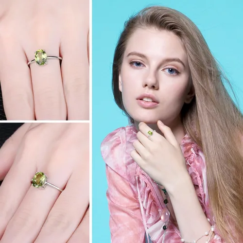 Miniatura 4 de JewelryPalace Anillos de compromiso solitario de plata de ley 925 chapados en oro de 14 quilates con piedra natal de granate, peridoto de amatista