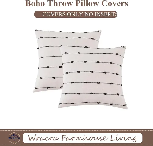 Miniatura 7 de Wracra Juego de 2 fundas de almohada decorativas estilo bohemio de 18 x 18 pulgadas, funda de almohada moderna de lino para sofá, cama y sala