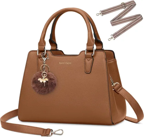 Miniatura 11 de IGOLUMON Bolso de mujer con asa superior de cuero vegano sintético Satchel Monedero para mujer Bolso de mano de diseñador con lindo pompón