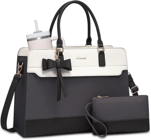 Miniatura 5 de LOVEVOOK Bolso para laptop de mano para mujer, bolso de trabajo de cuero, bolso de negocios impermeable para profesora, bolso de mano grande