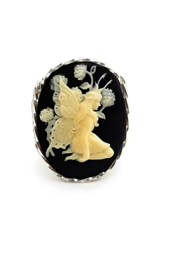 Miniatura 4 de Butterfly Large Cameo Sterling Silver Ring Black Jewelry (11.5)