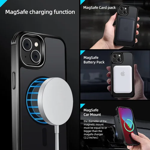 Miniatura 4 de Diseño de protección perfecto para iPhone 13 y iPhone 14, compatible con MagSafe, amortiguador de esquina anticaídas, sensación de piel mate