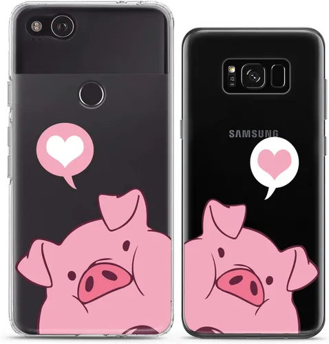 Miniatura 6 de Fundas a juego para parejas compatibles con iPhone 16 15 14 13 12 11 Pro Max Mini Xs X 6s 8 Plus 7+ Xr 10 SE 5 Pink Coon Pigs Kawaii Funda de Pareja