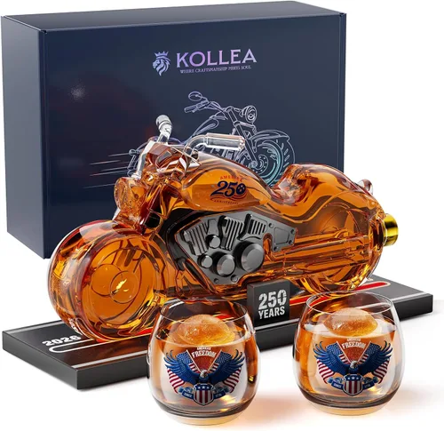 Miniatura 9 de Kollea Regalos de cumpleaños para hombres, papá, juego de decantador de whisky de motocicleta con 2 vasos, dispensador de licor para bar en casa