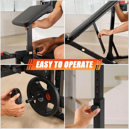 Miniatura 6 de Aceshin Banco de Pesas Olímpico, Banco de Pesas Ajustable de 900 LBS y Rack de Sentadillas, Set de Press de Banca con Extensión de Piernas, Negro