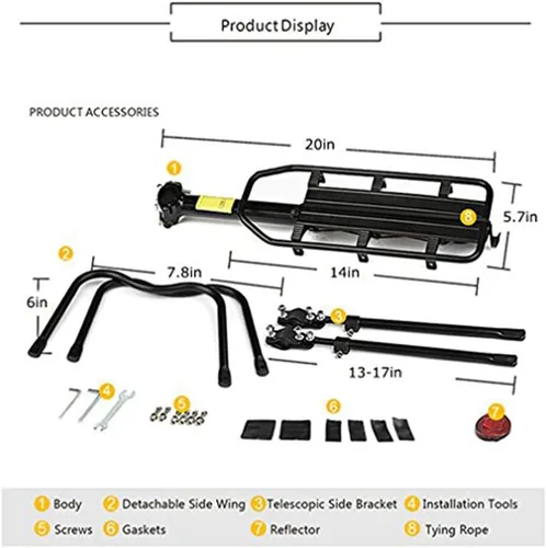 Miniatura 8 de HOMEE Portaequipajes trasero para bicicleta, marco de aleación de aluminio, universal, ajustable, equipo de ciclismo, portaequipajes