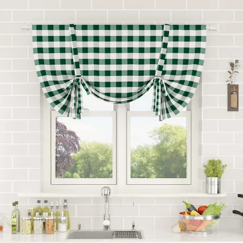 Miniatura 107 de Cenefas de cortina para ventana de 16 pulgadas de largo, 2 paneles de cuadros búfalo, cortinas pequeñas con bolsillo para barra, estilo clásico