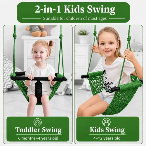 Miniatura 2 de Hi-Na Asientos de columpio para niños, bebé, columpio de red hecho a mano con cuerda ajustable, adecuado para interiores, exteriores, patio trasero
