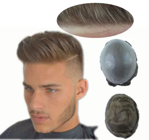 Miniatura 16 de HAIR NATURE Extensiones de pelo para hombre, tupé para hombres, sistema de reemplazo de cabello rubio, piel ultra fina de 0.001 in, unidad # 22R