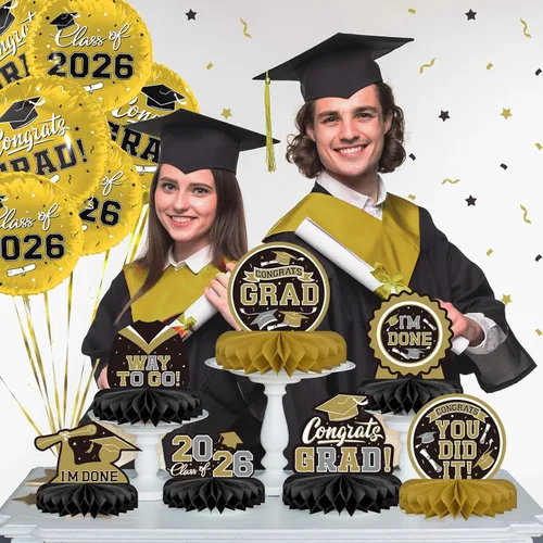 Miniatura 4 de 9 piezas de decoraciones de fiesta de graduación para clase de 2026, centro de mesa de felicitaciones de graduación de felicitaciones de graduación