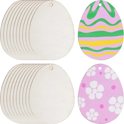 Yookat 50 piezas de huevos de Pascua de madera sin terminar rebanadas de huevos de Pascua para pintar manualidades y decoraciones (3.9 pulgadas)