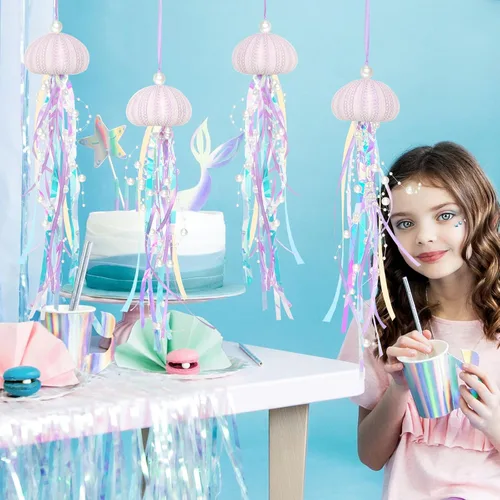 Miniatura 5 de Adornos de Navidad de Medusas Colgantes 4 Piezas para Adornos de Árbol de Navidad, Fiesta Temática de Sirena y Decoraciones de Fiesta Bajo el Mar