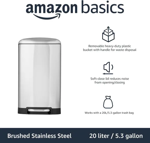 Miniatura 2 de Amazon Basics Cubo de basura rectangular pequeño con tapa y pedal de cierre suave para baño, dormitorio, sala de estar, oficina, resistente a