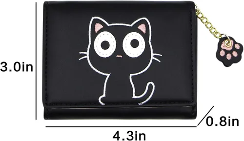 Miniatura 3 de Bonita cartera de gato para niñas y adolescentes, niños y mujeres, delgada de tres pliegues, tarjetero organizador con colgante de pata