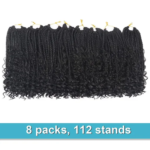 Miniatura 6 de Trenzas Goddess Box de Cabello de Ganchillo con Extremos Rizados 8 Pulgadas Trenzas de Caja Bohemias Trenzas de Ganchillo 8 Paquetes 3X Trenzas de 1b