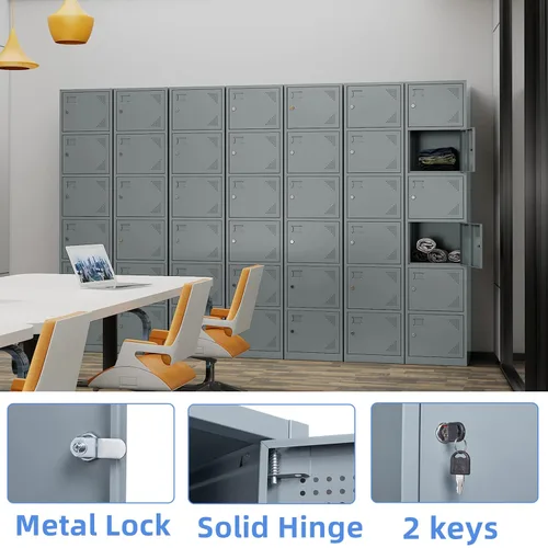 Miniatura 4 de Yizosh Armario de metal con 6 puertas, armarios de almacenamiento altos de acero para empleados, armarios de almacenamiento de casilleros de 71 Gris