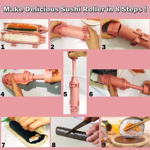 Miniatura 6 de Thanice Kit de rodillos de sushi, juego de fabricación de bazuca de sushi, duradero, máquina para hacer arroz de chef de campamento, molde de sushi