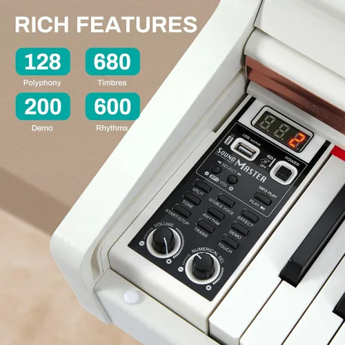 Miniatura 3 de AODSK Piano digital de 88 teclas, piano digital de acción de martillo ponderado con teclas pesadas de tamaño completo, pedal triple, juego
