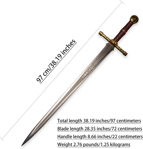 Miniatura 2 de The Game ER Sword Series: Espadas de Caballero y Espadas Gigantes de Acero Inoxidable Metálico, Vaina de Cuero