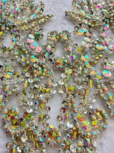 Miniatura 5 de Apliques de encaje hechos a mano con diamantes de imitación para coser en cuentas, parches de lentejuelas, accesorios para ropa de vestir de niña